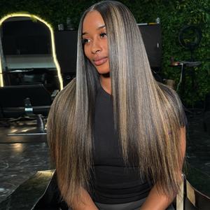 Perruque en dentelle frontale 13x6, cheveux humains brésiliens vierges, couleur blonde cendrée, blonde brune, droite, transparente, pré-épilée - Product Image 1