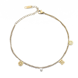 Double Layer <b>Anklet</b> For Women <b>Gold</b> Geometric Design Rhinestone Foot Jewelry Everyday Wear - Product Image 5