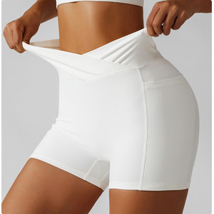 Haute qualité femmes taille croisée entraînement Yoga Shorts hanche Stretch caleçon Fitness sport course Biker Leggings pantalon athlétique - Product Image 1