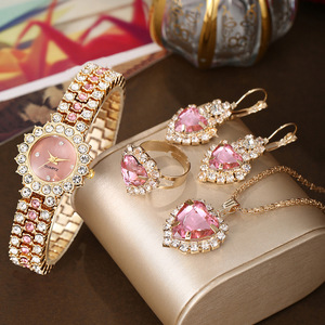 Reloj de cuarzo para mujer con diamantes de girasol, reloj de moda elegante de lujo, conjunto de regalo de joyería - Product Image 1