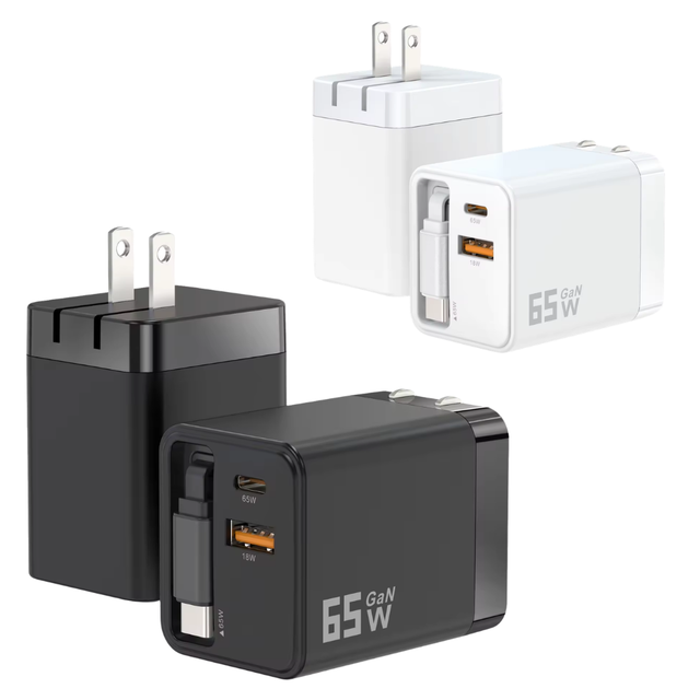 High Quality 65W GaN Retractable Charger Cord for MacBook Pro Air Laptop Phone Fast Charger