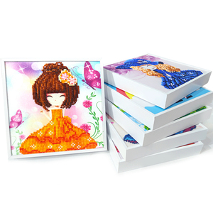 Nouveauté : Mini cadre blanc 5D, portrait peint à la main, 18*18CM, peinture au diamant DIY, fille <span class=keywords><strong>pour</strong></span> enfants - Product Image 4