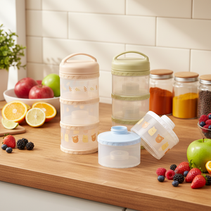 Conteneur portable pour lait en poudre de haute qualité à 3 niveaux, motif imprimé, sans BPA, design étanche anti-fuite pour le stockage de lait infantile et de collations - Product Image 1