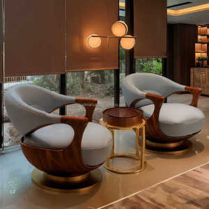 كرسي استرخاء أنيق من الخشب الصلب، كرسي بذراعين من خشب الدردار والجوز، تصميم عصري جديد ومبتكر، أثاث بكرسي أريكة من الجلد الطبيعي - Product Image 1