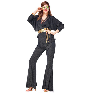 Costume de <span class=keywords><strong>femme</strong></span> adulte pour Halloween, rétro années 70, années 80, hippie, <span class=keywords><strong>disco</strong></span>, paillettes noires, YTHC-027 - Product Image 1