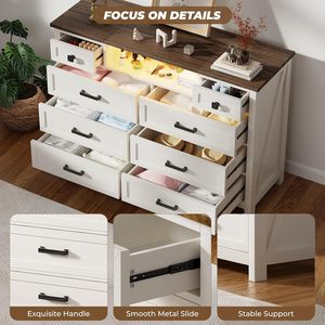 Commode en bois style ferme avec <span class=keywords><strong>miroir</strong></span> LED, 8 tiroirs, coiffeuse pour chambre à coucher, salon, chambre d'enfant, écologique - Product Image 2