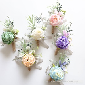 Bestseller: Corsage da Polso e Boutonniere in Rosa Artificiale per Celebrazioni Nuziali, Stile Europeo Semplice in Tessuto Verde - Product Image 2