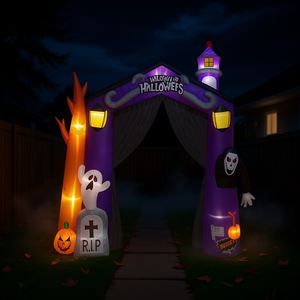 Arche gonflable de 9,8 pieds pour décoration extérieure de jardin sur le thème de la maison hantée d'Halloween, avec fantôme, grim Reaper et lumières de citrouille - Product Image 2