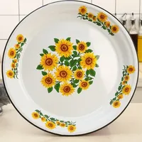 Planches de camping en émail vintage en gros d'usine avec technique d'émail de couleur de motif floral