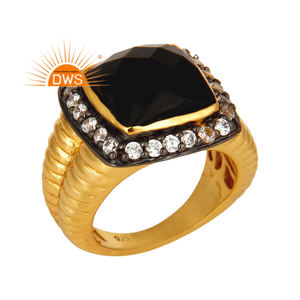 แหวนเพทายสีขาวสีดำนิลดีไซน์เนอร์14K แหวนค็อกเทลชุบทอง925เงินเครื่องประดับคอลเลกชันวินเทจขายส่ง - Product Image 1