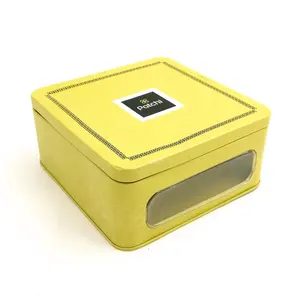 Caja de embalaje de lata hermética cuadrada, con impresión personalizada de grado alimenticio, con ventana transparente en el cuerpo