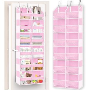 Over The Door Organizer 6 Tiers 12 Compartments Pink Hanging <b>Storage</b> For Clothing <b>Shoes</b> Behind Door Wall Mount Non Woven - Product Image 1