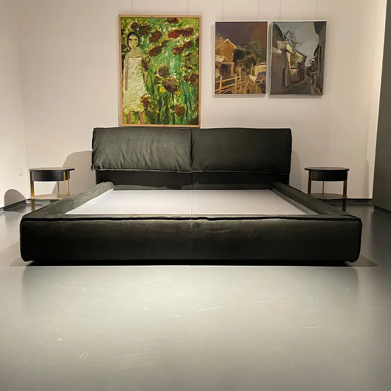 Mobília minimalista moderna do quarto conjunto cama king size camas nubuck couro