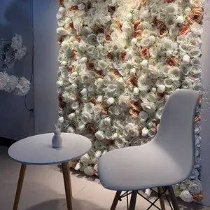3D 꽃 벽 결혼식 인공 실크 화이트 장미 꽃 벽 배경 장식 인공 꽃 벽
