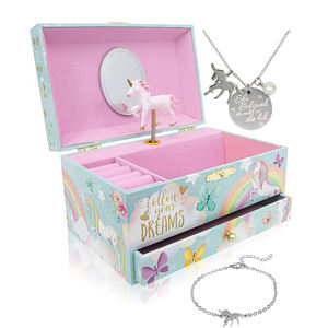 Boîte à musique en bois de luxe personnalisée pour enfants, motif licorne, cadeau féerique, vente en gros d'usine, pour filles de ballet - Product Image 1