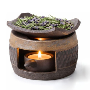 Brûleur d'encens en céramique et métal Zen, diffuseur d'huiles essentielles, chauffe-cire pour bougies chauffe-plat, aromathérapie pour la maison et la méditation avant le sommeil - Product Image 1