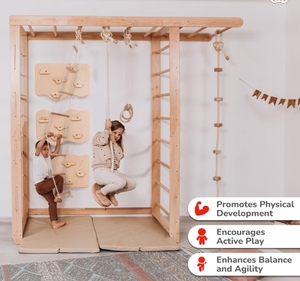 Venta caliente Montessori Playground Niños Interior de madera Monkey Bars Escalera sueca montada en la pared de madera maciza para niños pequeños - Product Image 5