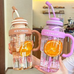 2025 Nova Reutilizável Transparente BPA Livre Esportes Plástico Suco De Frutas Bebida Copo Bonito Copo De Vidro Portátil com Lidar Com Tampa E Palha