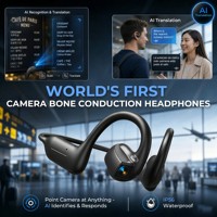 Casque Sportif Ouvert à Porter autour du Cou avec Caméra 8MP, Commande Vocale IA, Appels Audio/Vidéo en Temps Réel, Traduction, Résistant à la Transpiration et Enregistrement