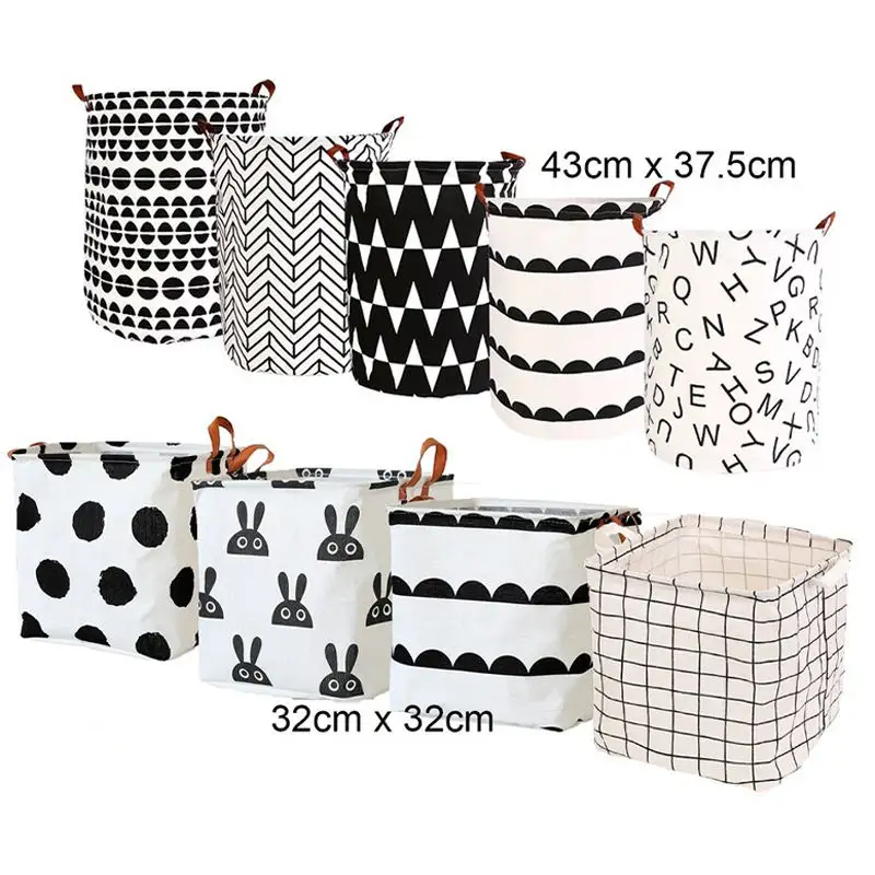 Custom Logo Cotton Linen Laundry Basket Hampers Waterproof Box Foldable Kids Baby Cloth Storage Basket for Toys