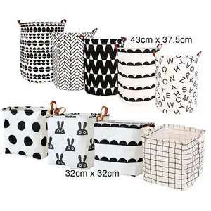 Biểu Tượng Tùy Chỉnh Cotton Linen Giặt Giỏ Hampers Hộp Không Thấm Nước Có Thể Gập Lại Trẻ Em Bé Vải Lưu Trữ Giỏ Cho Đồ Chơi