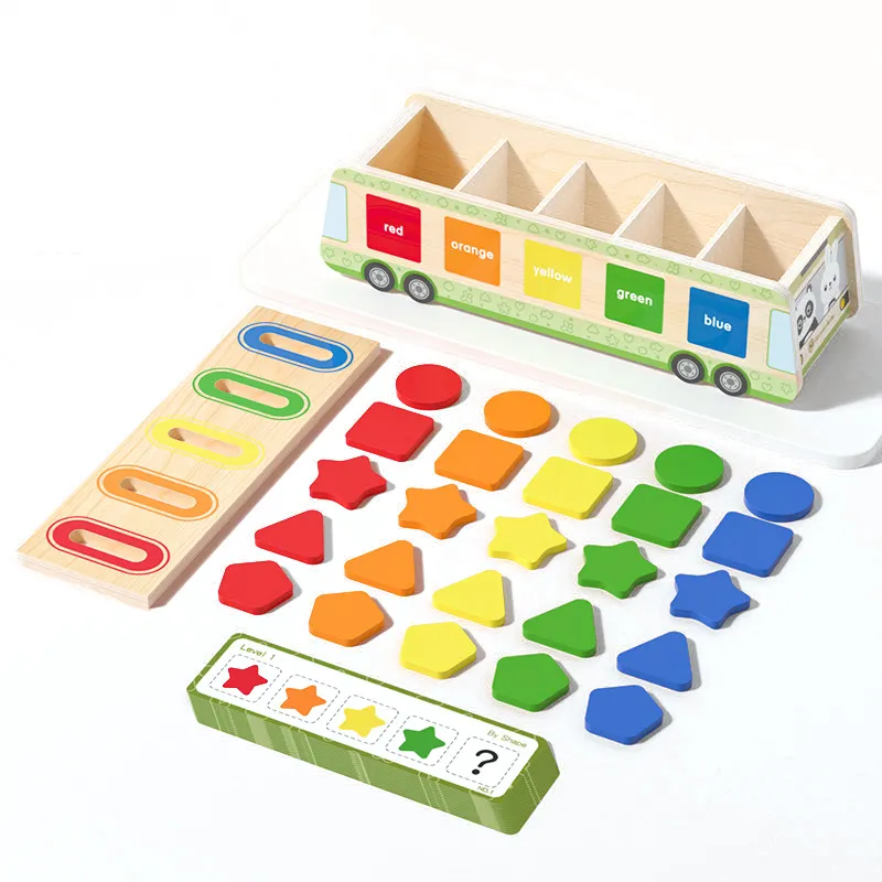 Nueva llegada aprendizaje formas de color caja de clasificación coche educativo juguetes Montessori de madera