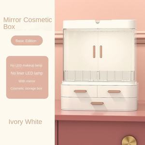 Organisateur de maquillage moderne multifonctionnel en plastique rectangulaire PS, anti-poussière, avec miroir et lumière, boîte de rangement cosmétique - Product Image 5