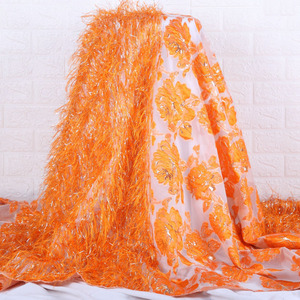 Tissu de dentelle brodée africaine <span class=keywords><strong>2021</strong></span>, tulle français doré, dentelle à plumes, broderie nigériane, tissu jacquard bronzé pour fête 2275 - Product Image 1