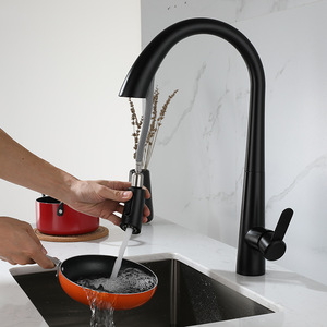 Robinet de cuisine Swan Pull en acier inoxydable 304, finition noir mat brossé, eau chaude et froide, universel, rotatif - Product Image 3