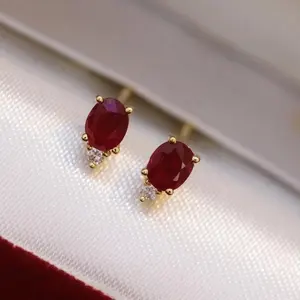 Customized 18K Natural Ruby Stud earrings ear studs earrings for women