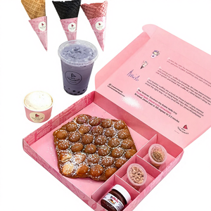 Boîte d'emballage à gaufres à bulles en papier rose de qualité alimentaire avec impression de logo personnalisé porte-crêpe pour emballage de crème glacée en cône en papier à emporter - Product Image 1