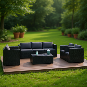 Set da giardino in acciaio verniciato a polvere nero con rattan PE e mobili da esterno in poliestere, elegante, 6 posti - Product Image 2