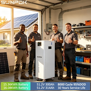 SUNPOK 51.2V 314Ah 16kWh LiFePO4 Stockage d'énergie solaire empilable et modulaire, protégé par BMS, 8000 cycles, communication CAN - Product Image 1