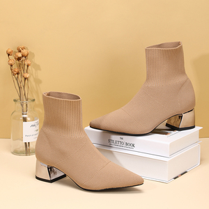 2025 <b>Hot</b> Selling New Pointed Thick Heel Elastic Knitted Fashion Women's Boots, Sizes 35-42 - Product Image 4