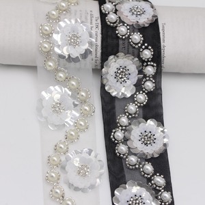 <span class=keywords><strong>Perles</strong></span> <span class=keywords><strong>de</strong></span> luxe faites à la main broderie Net dentelle tissu noir blanc bricolage vêtements Costume robe décorative paillettes perle dentelle coupe - Product Image 4