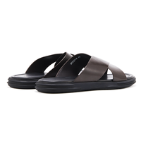 Pantoufles Homme en Cuir Véritable Antidérapantes, Tige en Peau de Vache de Première Qualité, Douces, Confortables et Respirantes, Sandales Plates Quotidiennes pour la Maison
