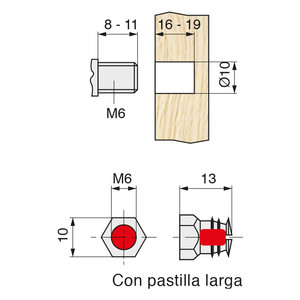 Écrou d'expansion en laiton m6-13 avec bille pour perceuse de diamètre 10 mm. - Product Image 2