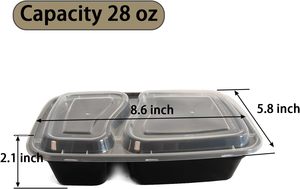 กล่องพลาสติกใส่อาหารแบบใช้แล้วทิ้ง ขนาด 12, 16, 24, 26, 28, 32, 38 ออนซ์ สำหรับอุ่นในไมโครเวฟ เหมาะสำหรับเตรียมอาหาร - Product Image 2