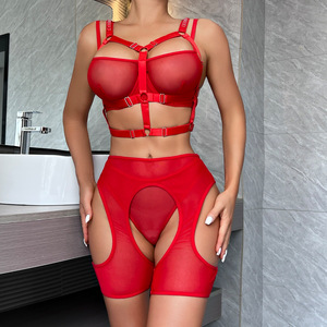 ชุดชั้นในเซ็กซี่คุณภาพสูงแบบผ้าพันแผลเว้าแหวก ขายส่ง ชุดบราตาข่ายสีพื้นแบบใหม่ โปร่งใส - Product Image 1