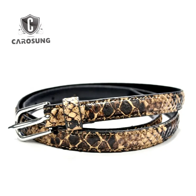 Carosung Fashion 1.5CM wide crocodile belt women lady waist PU belt custom real snake skin leather belt