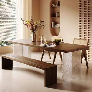 <b>Solid</b> <b>Wood</b> Acrylic Floating Dining <b>Table</b> Rectangle Multipurpose Dining Room Long <b>Table</b> - Product Image 1