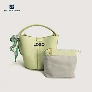 PZ2023018 Litchi Pattern Umhängetaschen aus echtem Leder für Damen Trendy Bucket Handtasche Einkaufstasche Umhängetasche