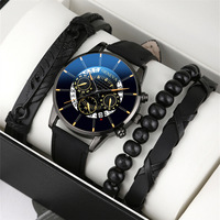 Ensemble de montres très vendu, 4 pièces, montre-bracelet pour homme, montre à quartz ajourée avec calendrier, plus 3 bracelets, vente en gros de montres pour homme, coffret cadeau