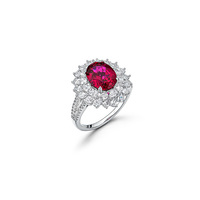 Bague de fiançailles ovale en argent sterling 925 pour femme avec halo de rubis de laboratoire et zircone cubique