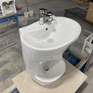 Lavabo de cerámica irregular de doble orificio, blanco, fácil de limpiar, para uso en baño, número de pieza DWU006 - Product Image 2