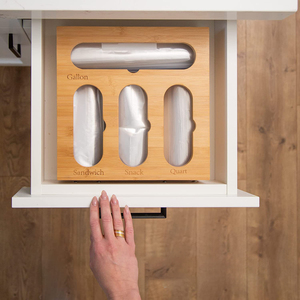 Boîte de rangement pour sacs à fermeture éclair en bambou, organisateur de tiroir de cuisine, support pour sacs à fermeture éclair, organisateur de sacs à fermeture éclair, bac de rangement de cuisine écologique - Product Image 2