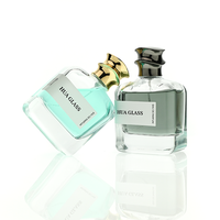 Flacon de parfum unique de 100 ml, fond épais, forme irrégulière, couvercle en zamac, finition transparente, flacon en verre rechargeable avec emballage cadeau
