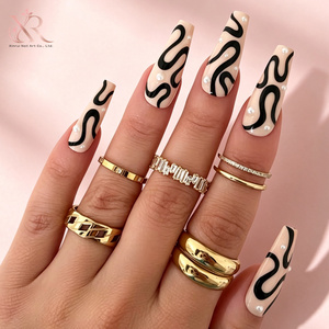 <span class=keywords><strong>Faux</strong></span> <span class=keywords><strong>ongles</strong></span> à presser personnalisés motif flamme bleu rose French Manucure faits à la main Vente en gros - Product Image 3