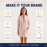 Robe tunique personnalisée pour femme, coupe droite, demi-zip, manches à revers, poche latérale, surpiqûres, vente en gros, usine OEM ODM