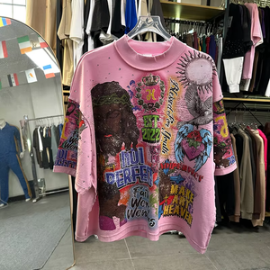 DIHUI T-shirt da uomo di lusso in cotone pesante con stampa DTG, taglio e cuciture Y2K, stampa all-over con strass a diamante, vestibilità ampia - Product Image 6